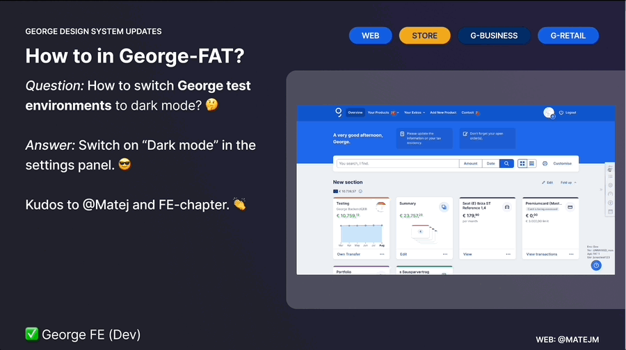 Explanation on how to switch to dark mode in George-FAT