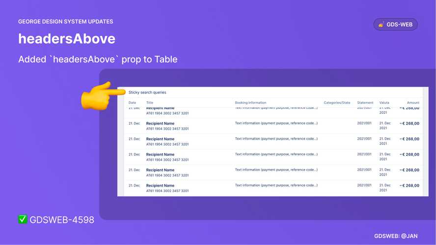 Example of a sticky Table header.