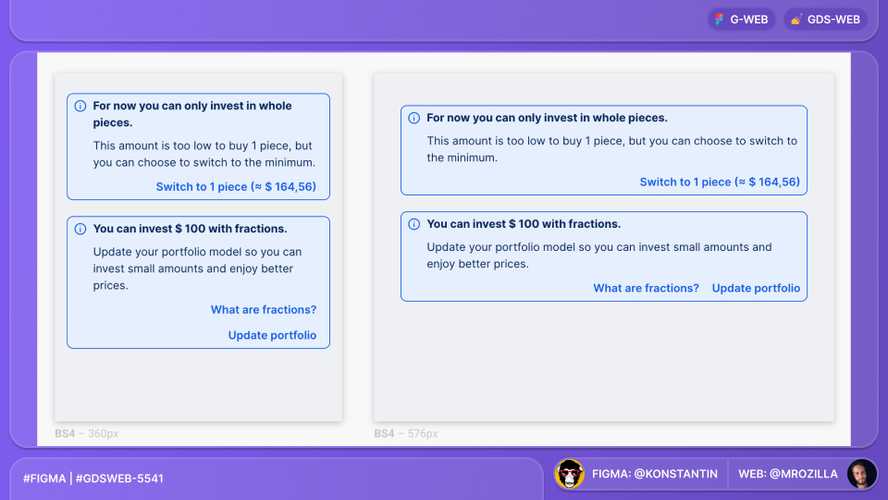 Two small Alerts in different tiers with buttons to visualise the new layout