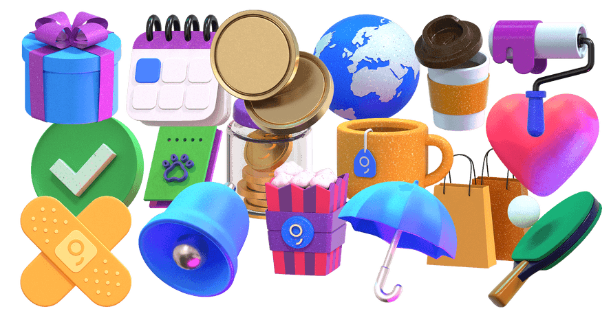 A collection of 3D illustrations
