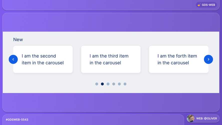 A NewCarousel component with primary Buttons at the very left and right