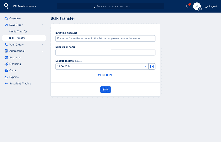 George Business bulk transfer page